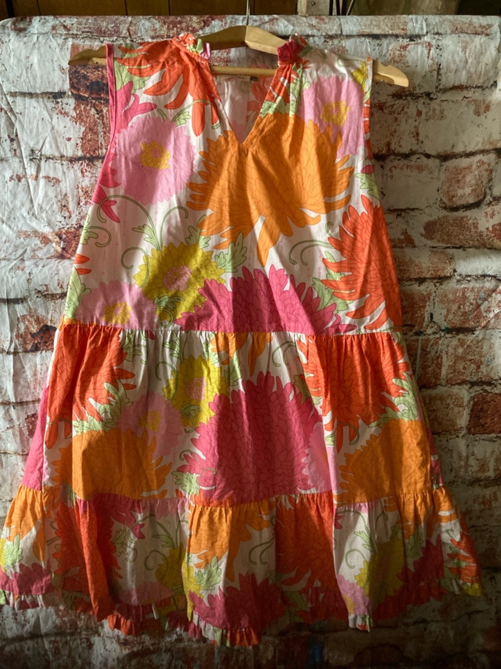 Anthropologie Floral Tiered Mini Dress in Orange, Pink & Yellow